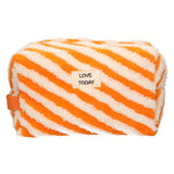 Traveller toilettas badstof stripe oranje 23cm x 13cm