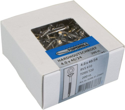 Topdrill spaanplaatschroef zelfborend rvs-410 pk torx tx20 4.0x45 30 | 200 stuks - 0206.31.25801