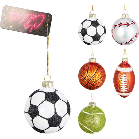Weihnachtsanhänger Sportbälle Glas 6cm 5-fach sortiert Display à 10 Stück