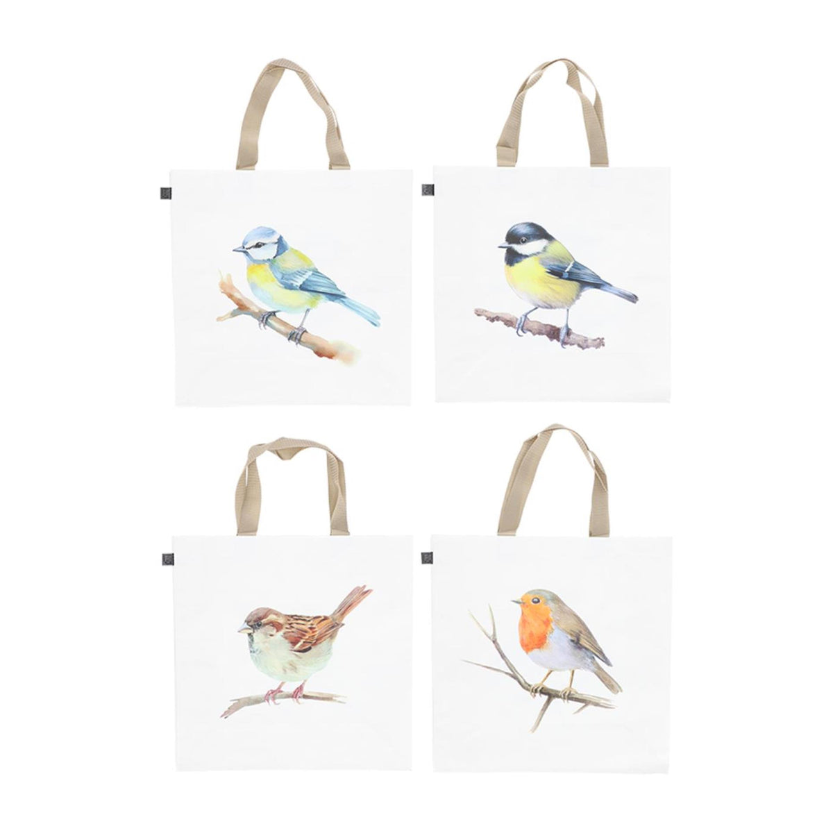 Esschert Design Einkaufstasche Aquarell Vogel sortiert. 40 x 14,5 x 40 cm pro Seite