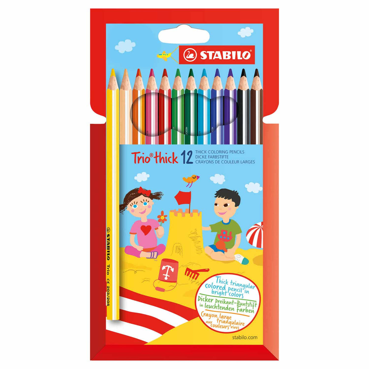Stabilo Trio dick – dreieckige Buntstifte mit extra dicker Mine 4,2 mm – Etui mit 12 Farben