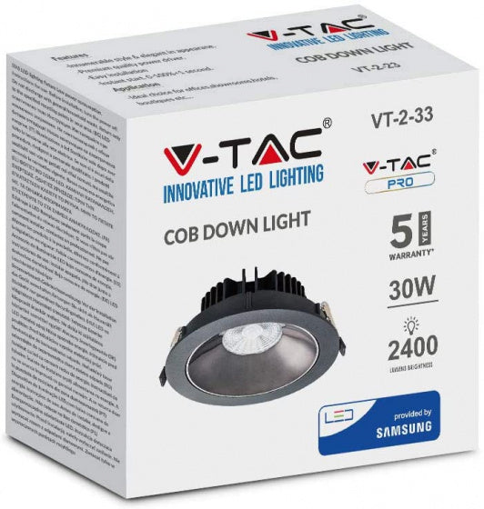 V-TAC LED-Lampe VT-2-33 30W 3000K 2400 lm Aluminium Schwarz
