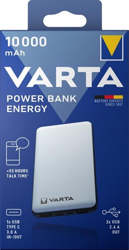 Enzo Varta Powerbank 10.000 mA silber + LED-Anzeige USB und USB-C – 3509010