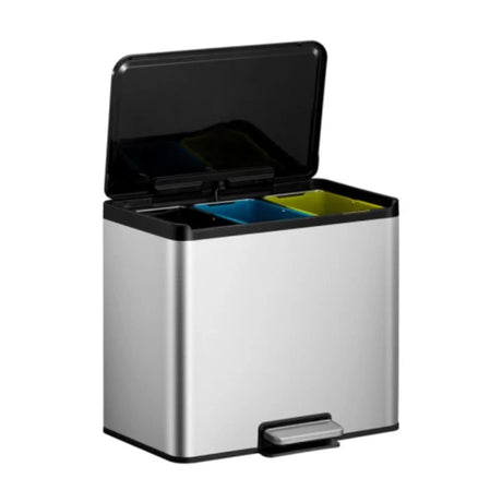 Eko - Essential 2 Recycler Treteimer 9+9+9 Liter - Edelstahl Polypropylen - mattierter Edelstahl - Abfalleimer