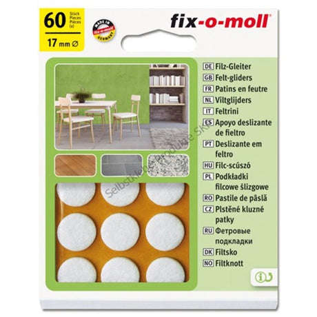 Fix-o-moll Filzgleiter 17mm selbstklebend weiß Packung à 60 Stk.