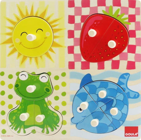 Goula-Puzzle - Holzknopfpuzzle 4 Farben - 4 Teile