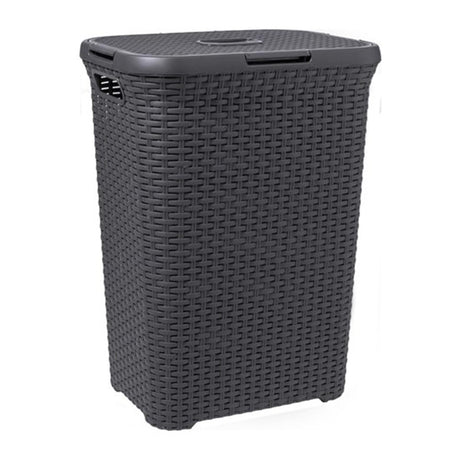 Wäschebox im Curver-Stil mit Deckel im Rattan-Stil, 60 Liter, Anthrazit, 45 x 34 x 62 cm
