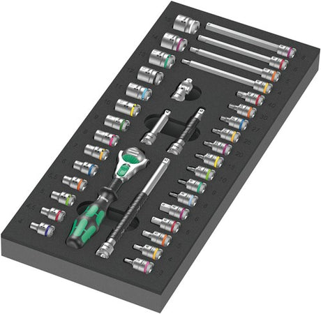 Wera Moosgummi-Einlage 8000 A Zyklop Set 1 Werkzeugset (schwarzgrau, Ratschen- und Steckschlüsselsatz, in Moosgummi-Einlage für Werkstattwagen)
