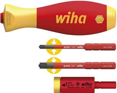 Wiha 41477 | Drehmoment-Set EasyTorque-Adapter elektrisch | mit slimvario®-Halterung und slimbits sl pz | 4-teilig - 41477