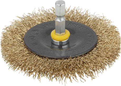 Wolfcraft Drahtbürste | Messing | 6-seitiger Schaft | ø75 x 10 mm | 1 Stück - 2110000