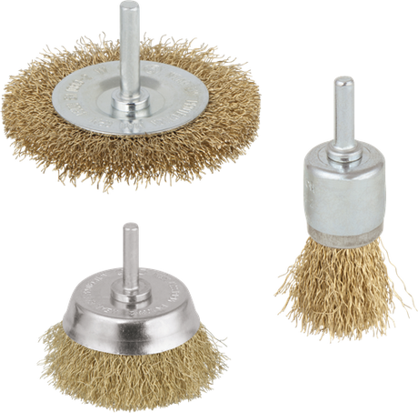 Wolfcraft - Messingdrahtbürsten-Set für Bohrmaschine - Stahlbürste - Topfbürste - 3 Teile - 2739000