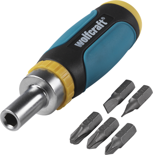 Wolfcraft Mini-Handschraubendreher | Ratschenfunktion | Set 6-teilig | inkl. 5 Bit - 1237000