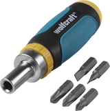 Wolfcraft Mini-Handschraubendreher | Ratschenfunktion | Set 6-teilig | inkl. 5 Bit - 1237000