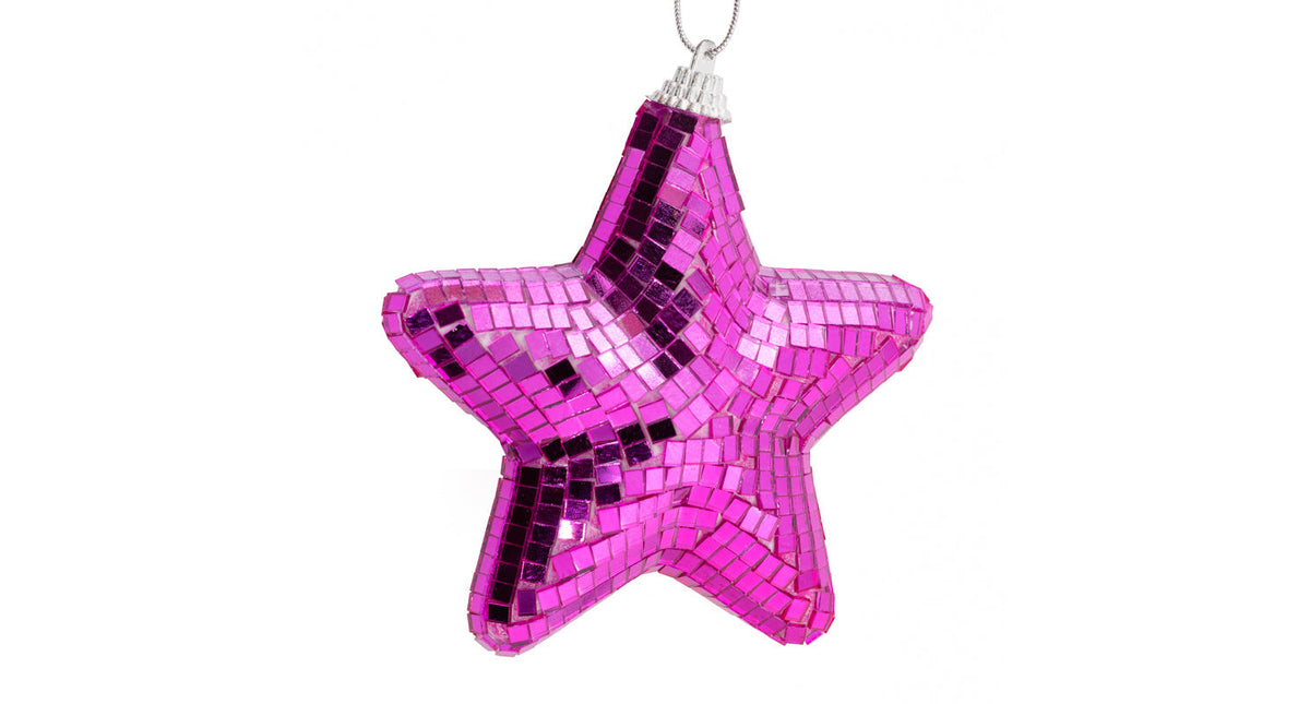 Kersthanger disco ster 11cm roze