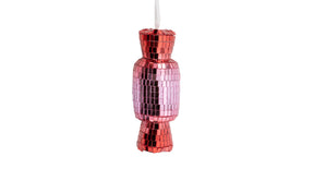 Kersthanger disco snoep 10,5cm roze rood