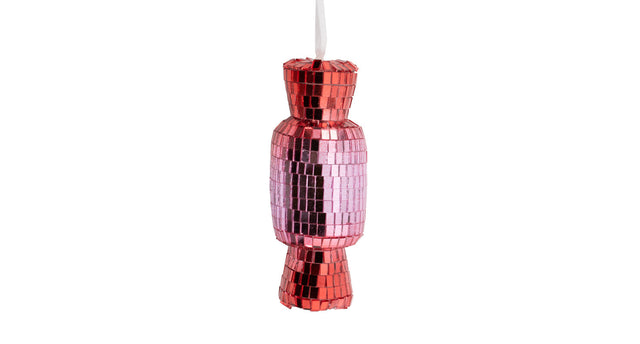 Kersthanger disco snoep 10,5cm roze rood