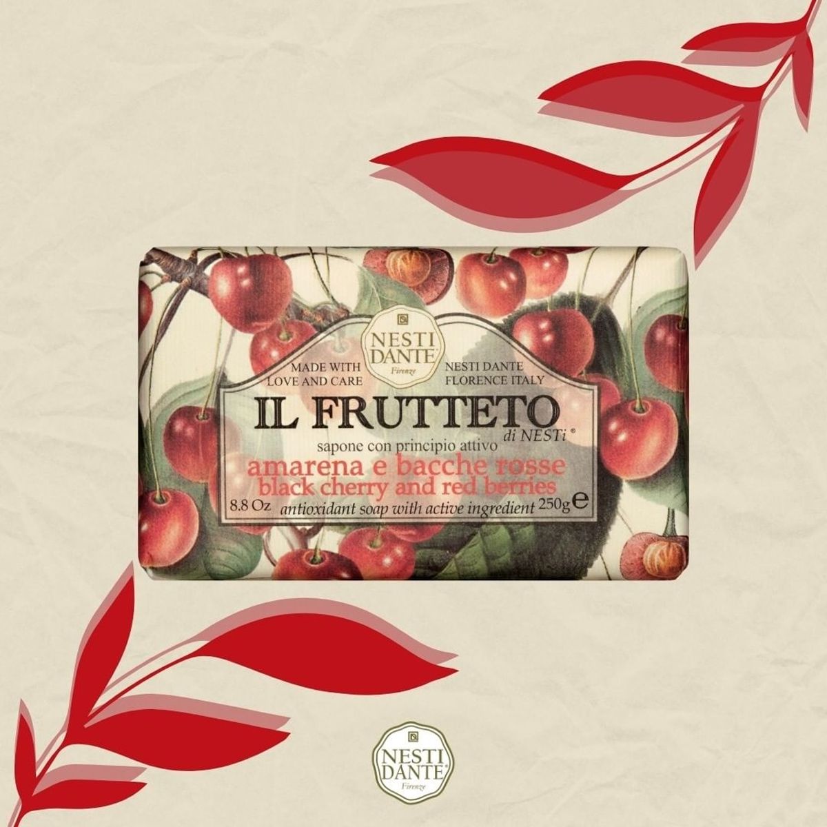 Nesti Dante Il Frutteto Seife mit schwarzen Kirschen und roten Beeren, 250 g.