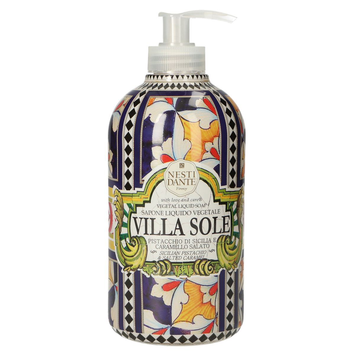 Nesti Dante Villa Sole Seife Pistacchio di Sicilia und Caramello Salato Seifenpumpe 500 ml