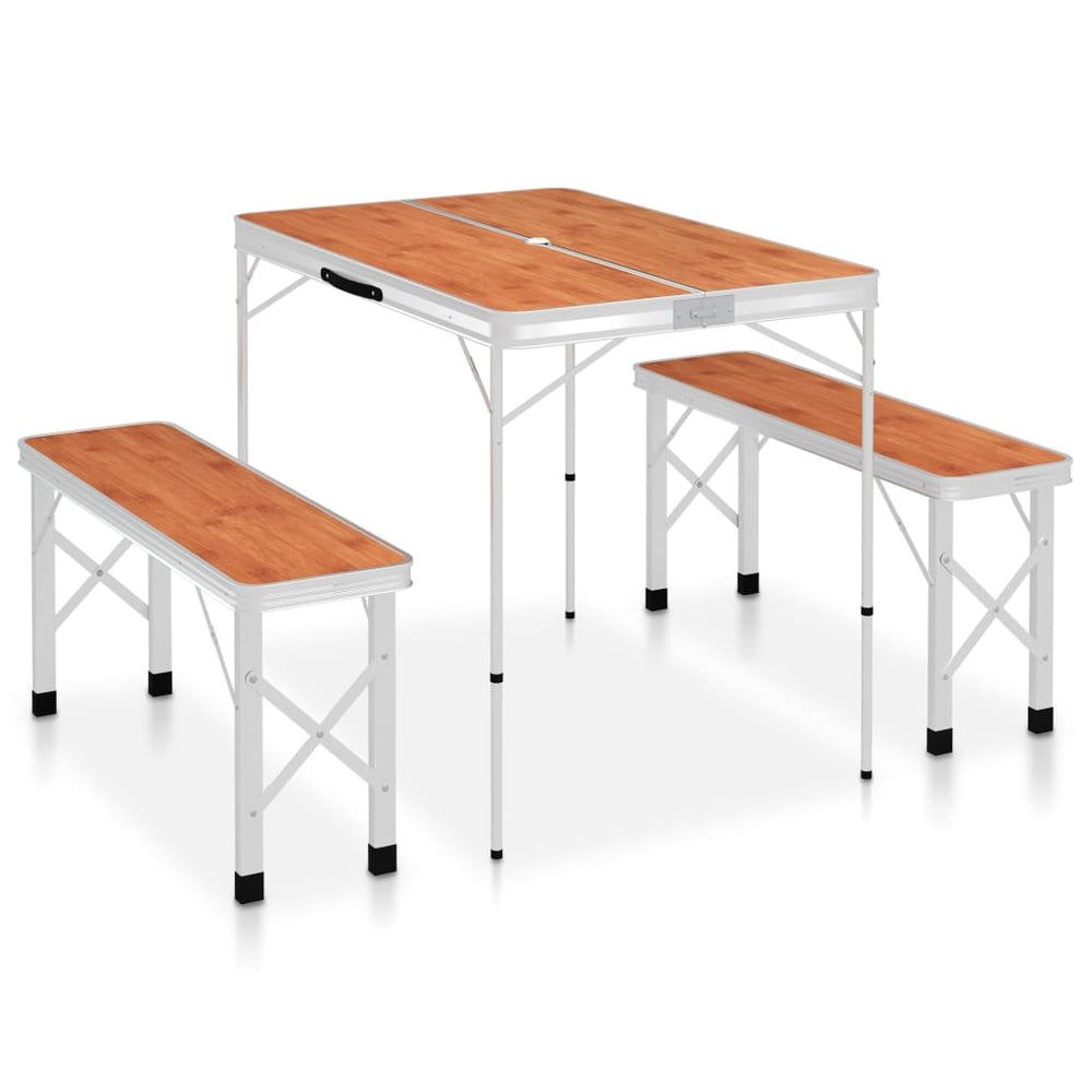 Vidaxl Camping -Tisch faltbar mit 2 Bänken Aluminiumbraun