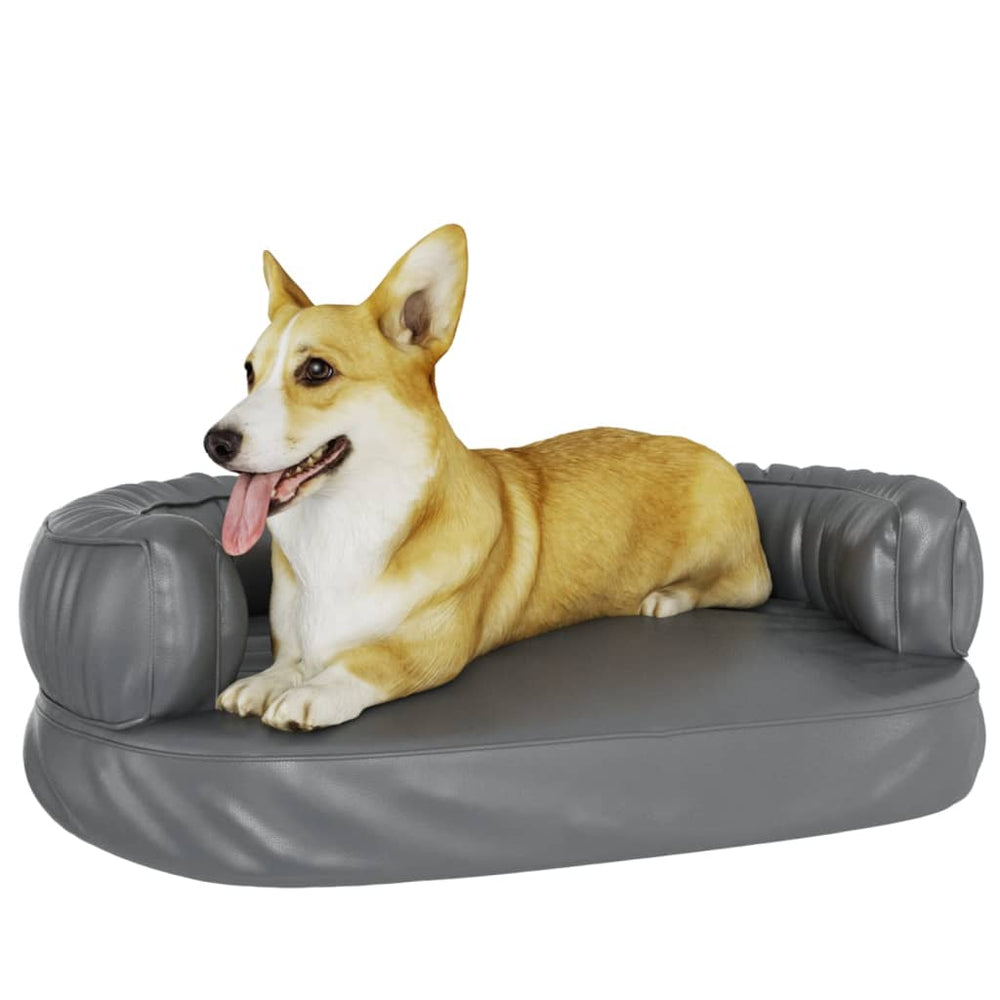 Vidaxl Hundkorb mit ergonomischem Schaum 60x42 cm künstliches Ledergrau grau