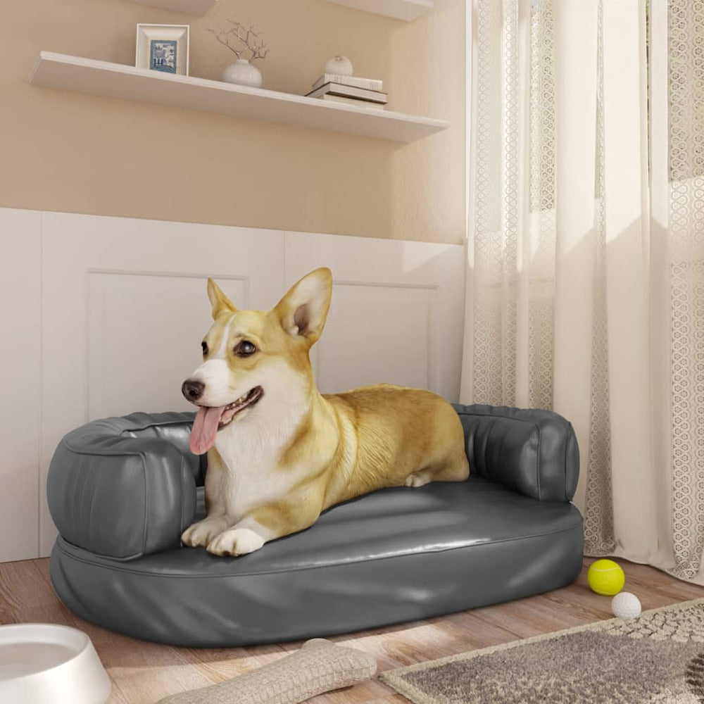Vidaxl Hundkorb mit ergonomischem Schaum 60x42 cm künstliches Ledergrau grau