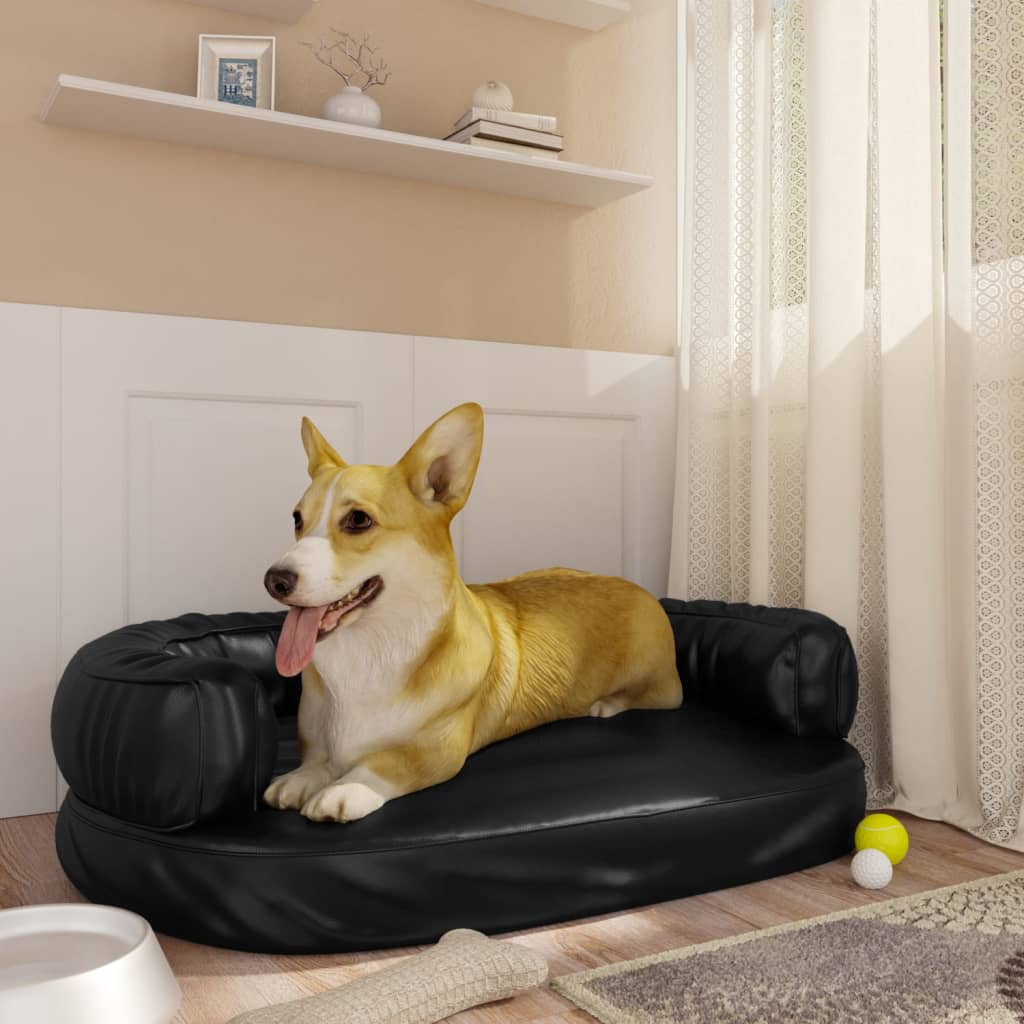 Vidaxl Hundkorb mit ergonomischem Schaum 75x53 cm künstliches Lederschwarz