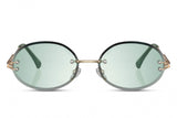 CWI Ladies Sonnenbrille Oval Randloos Katze. 2 Goldgrün