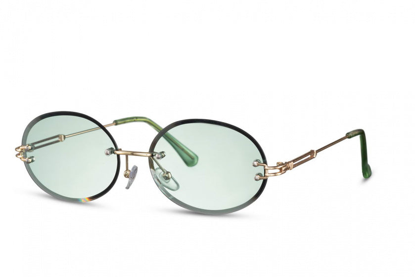 CWI Ladies Sonnenbrille Oval Randloos Katze. 2 Goldgrün
