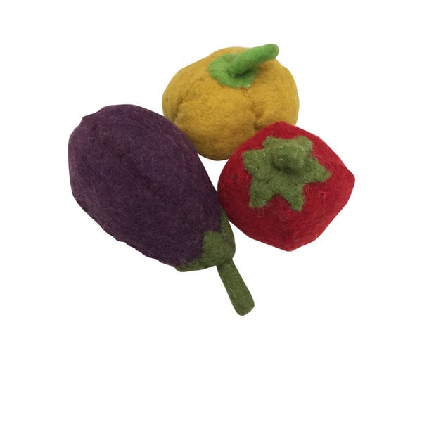 Papoose -Spielzeug Papoose -Spielzeug Gemüse capsicum, Aubergine, Tomate