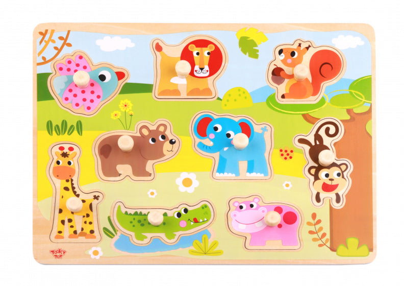 Toky Toy Pädagogische Holzform-Puzzle-Tiere 10-Stück